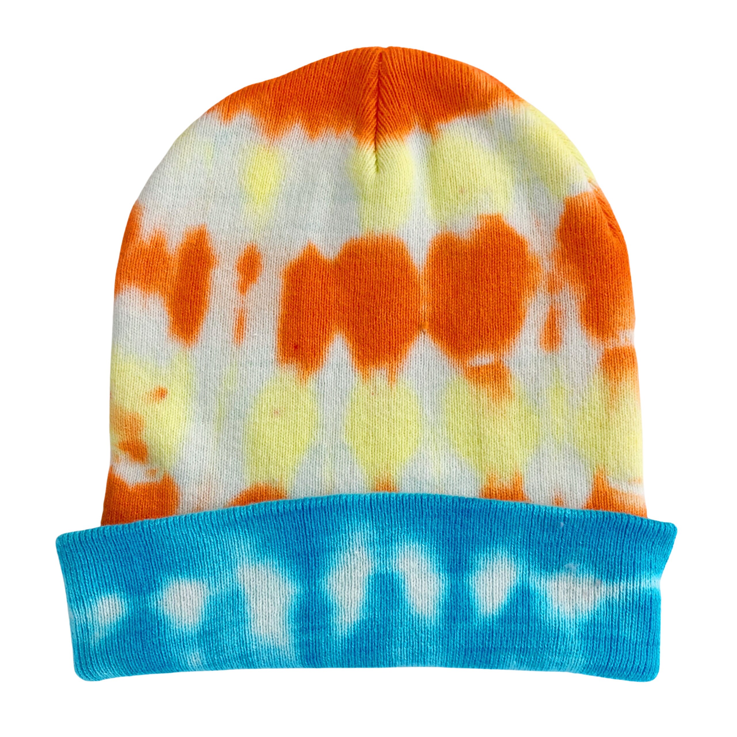 Shibori Orange Tie Dye Beanie Knit Hat 