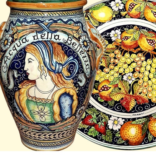 Italienische Keramik Set Menage Öl Essig Spender Kunst Keramik Handgemalte  Verzierte Hahn Made in ITALY Toskanisch -  Österreich