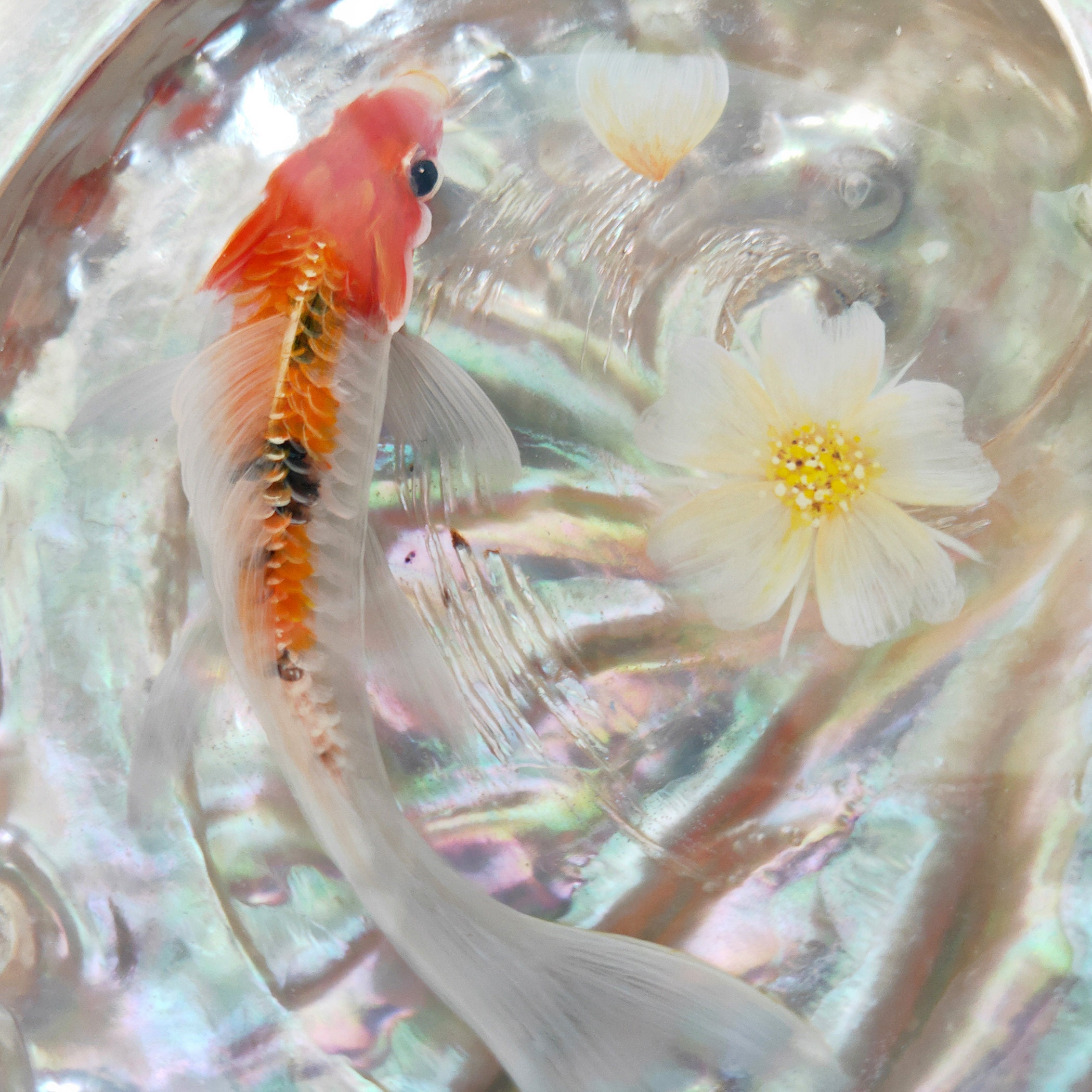 for beach house décor Koi fish pond resin in ceramic Feng Shui desk décor 3D resin realistic art