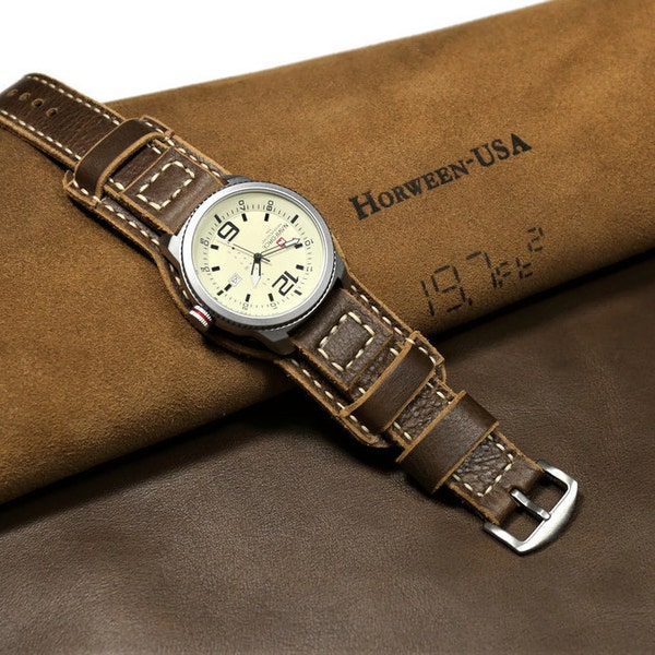 One Piece Handmade Leather Watch Strap Brown, Distressed Watch Band Men ...