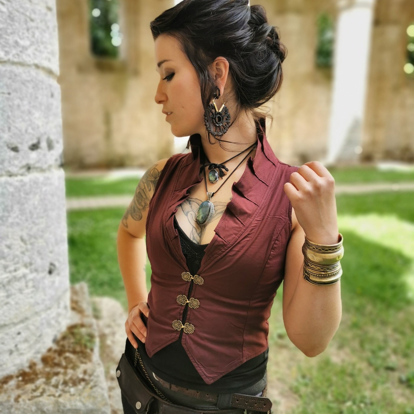 Steampunk Brown Stripe Corset With Bolero & Belt