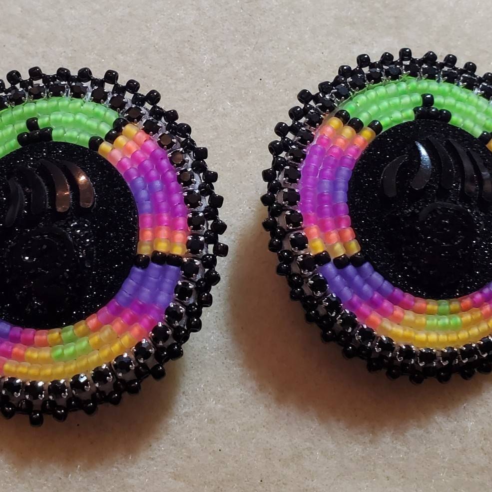 Neon Native American Beaded Earrings on Fingernail Posts Etsy