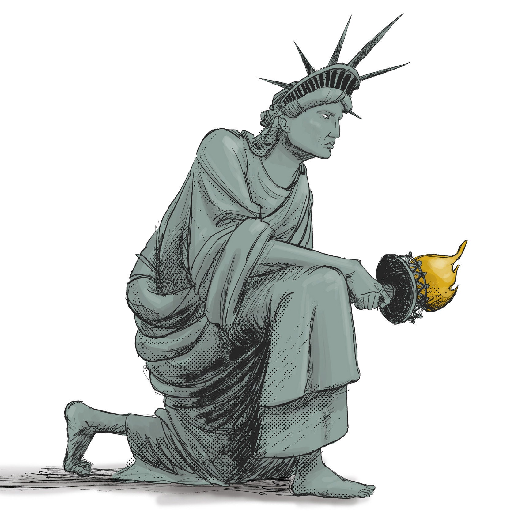 Liberty Takes A Knee Cartoon Art Print Etsy
