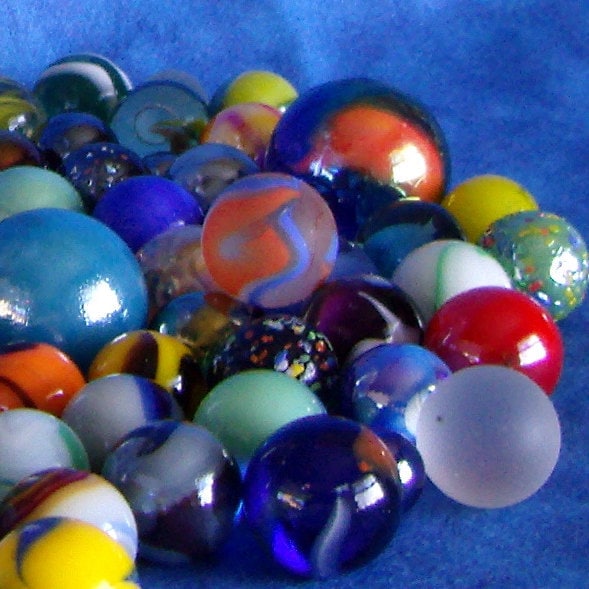 14mm Blue Purple Oily Black Glass Marbles 20 Pieces Carnival Glass