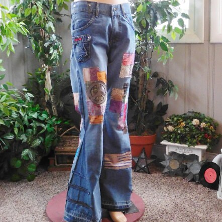 Patchwork Bell Bottom Jeans for Women 