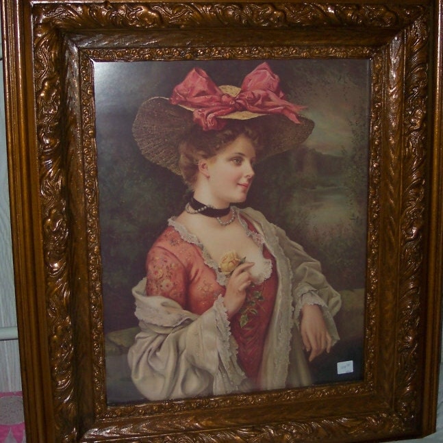 2 Vintage Wood Frames with Glass Picture Art Print Painting Pair 22” X  18.5”