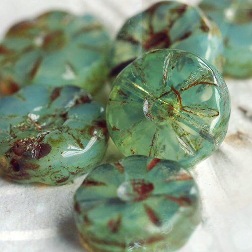 3495-6 6 Premium Picasso Czech Glass Bead 14x10mm WICKED WAVES .