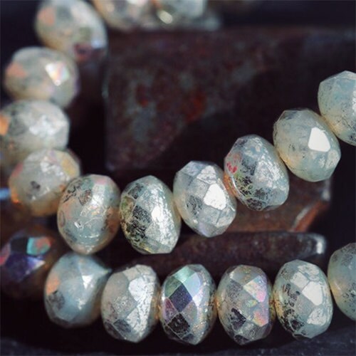 PETITE PICASSO PEBBLES . 8148-30 30 Premium Picasso Czech Glass Smooth Rondelle Beads 4x5mm