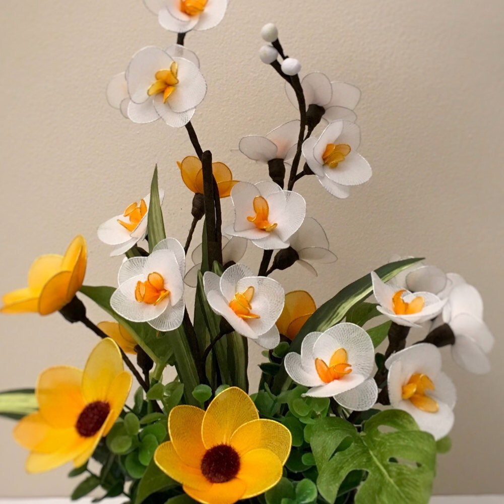 Delicate handmade nylon flower arrangements by LiYunFlora on Etsy