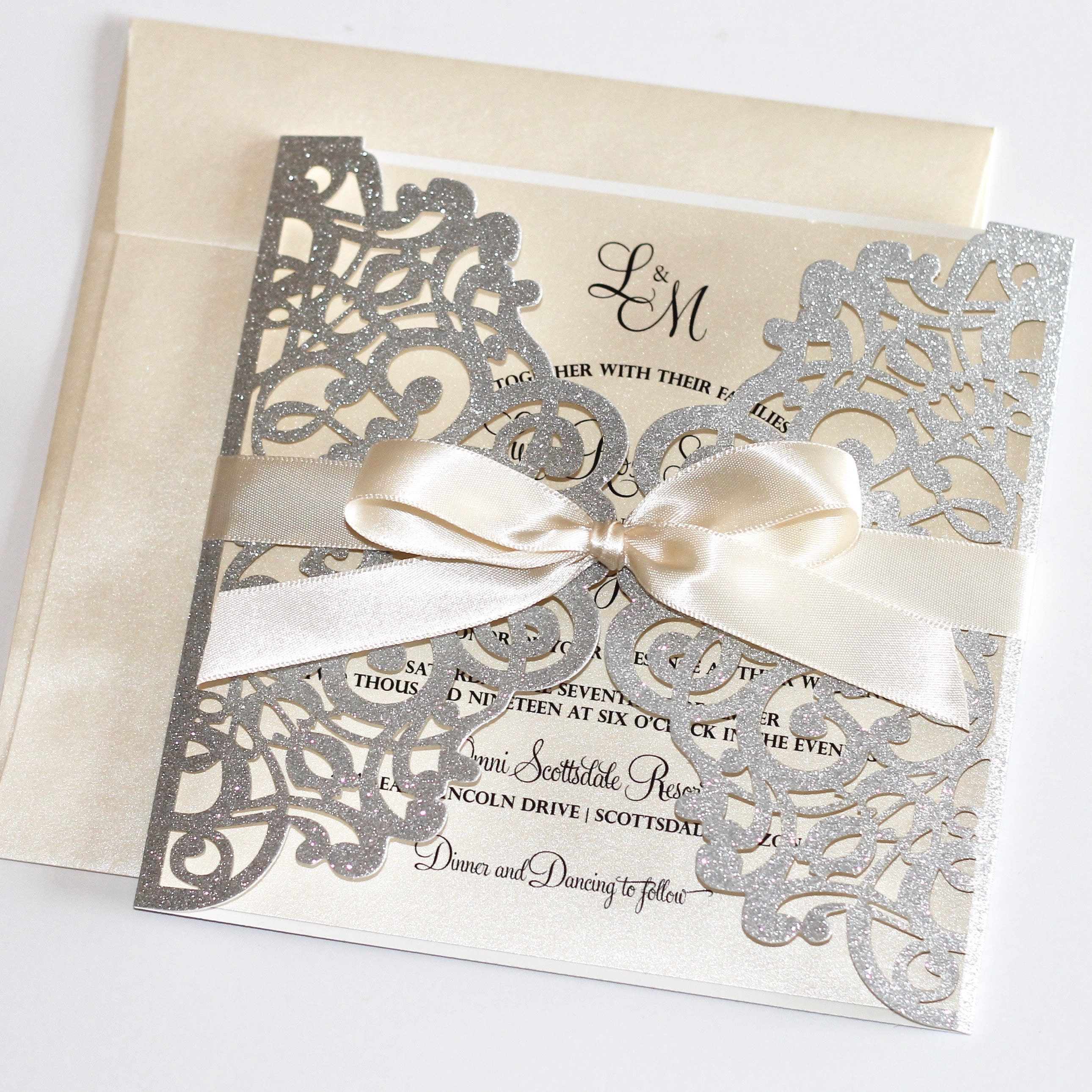 White Victorian Lace Wedding Invitations Elegant Laser Cut Invitation BH5138 