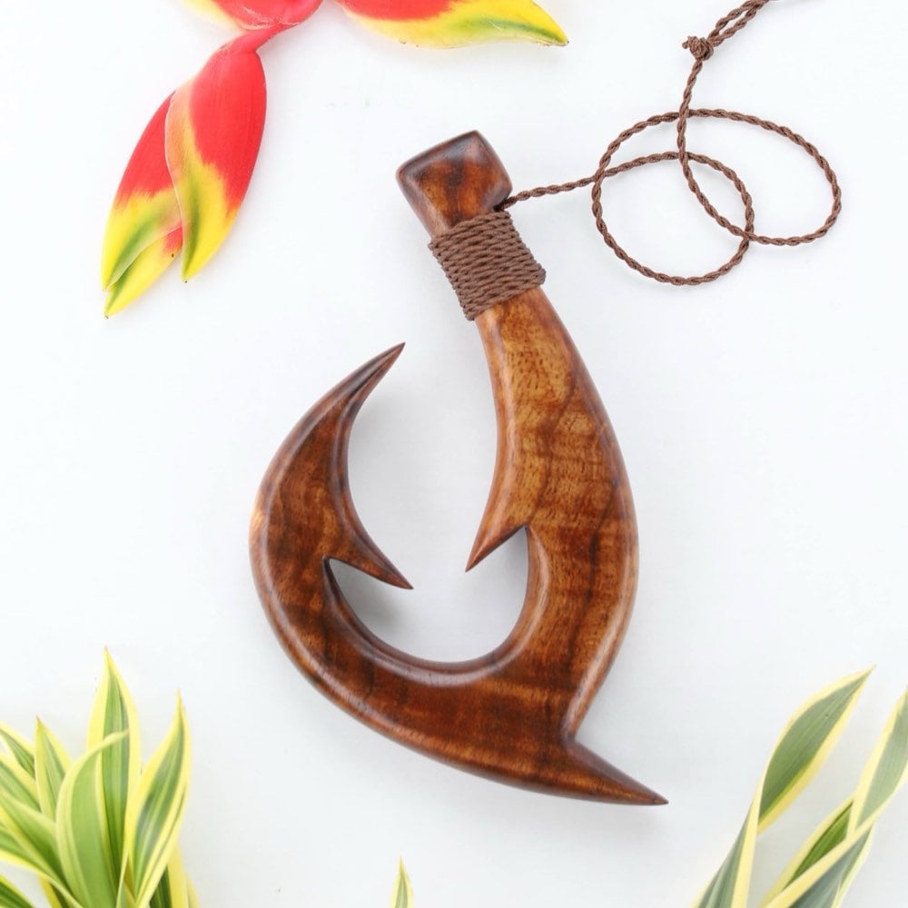 Fishhook Necklace with Cow Bone Tip Hawaiian Gift KUA BAY Collection - Fishhook Necklace