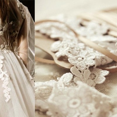 Ivory Angel Wing Lace Appliques Tulle Collar Embroidery bodices wedding gown 