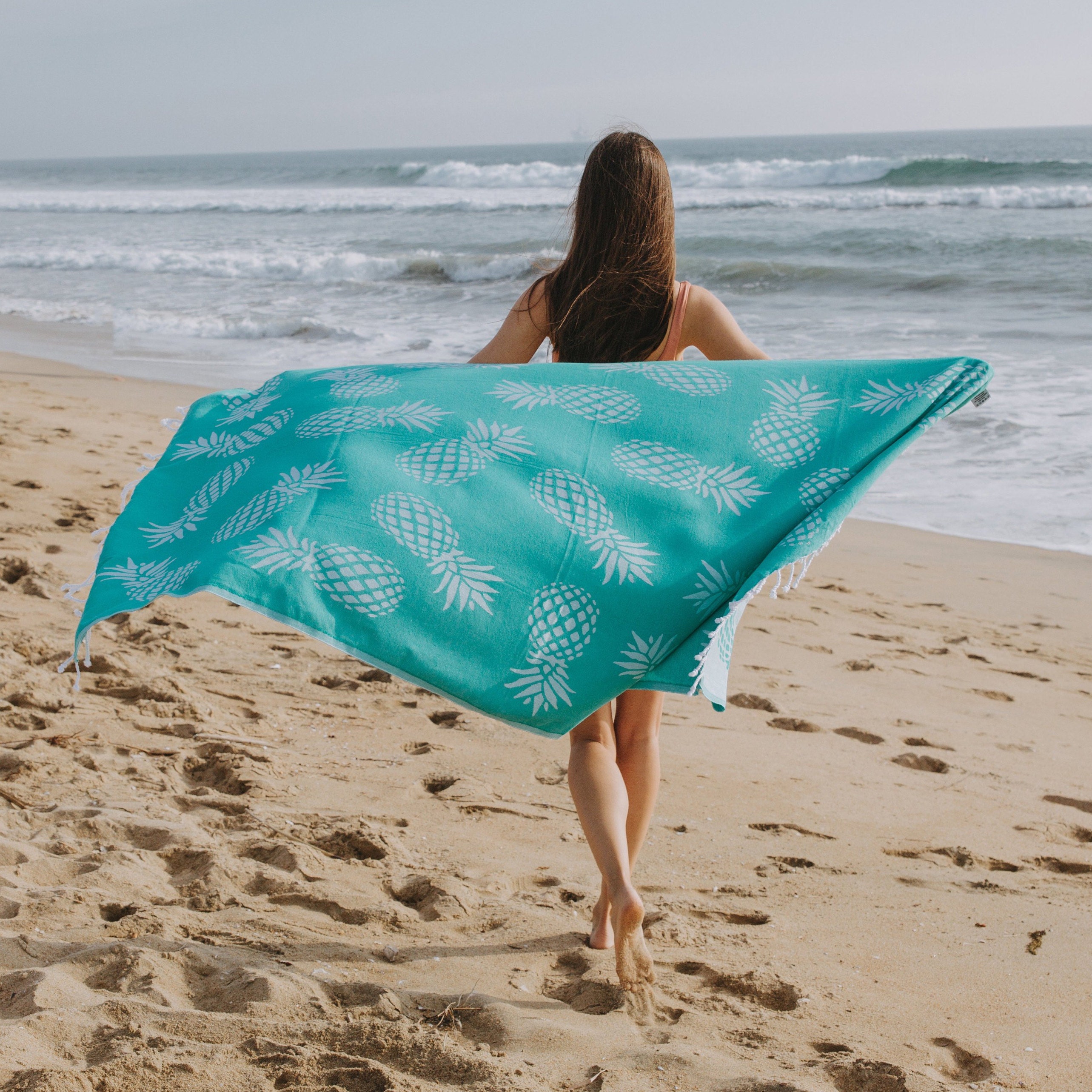 Linen Bath or Beach Towel - Stonewashed - Heather Marine Blue with White  Stripes - Luxury Thick Linen