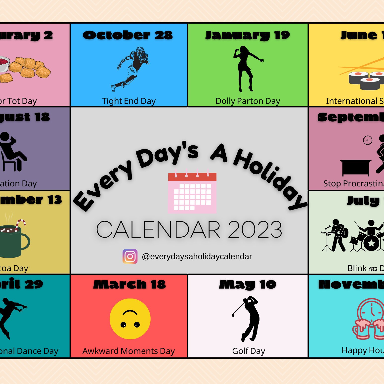 calendar-2023-wall-everyday-is-a-holiday-etsy