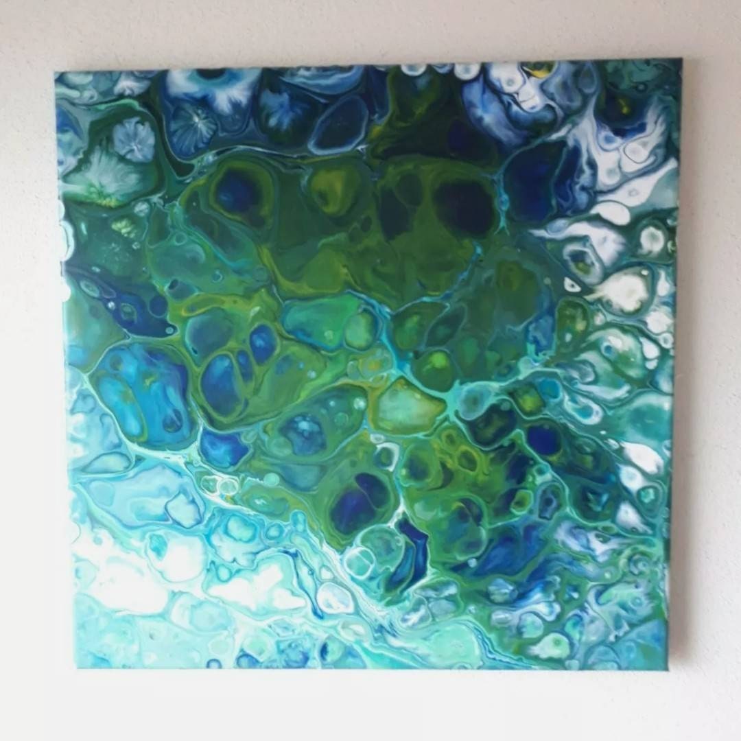 Canvas picture unique Pouring 30x40 brown gold white acrylic paint