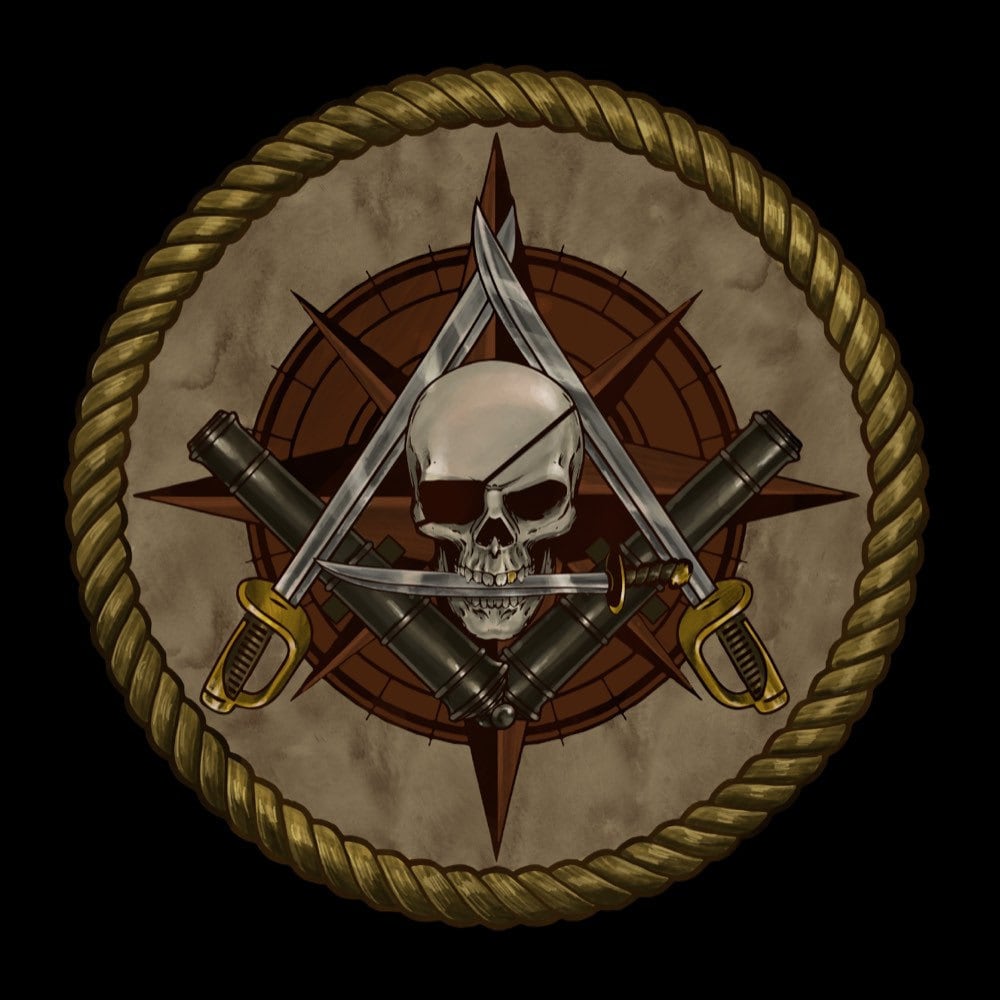 “Cutlasses and Flintlocks with Sun and Anchor” Masonic Freemason Pirate Pin gold 