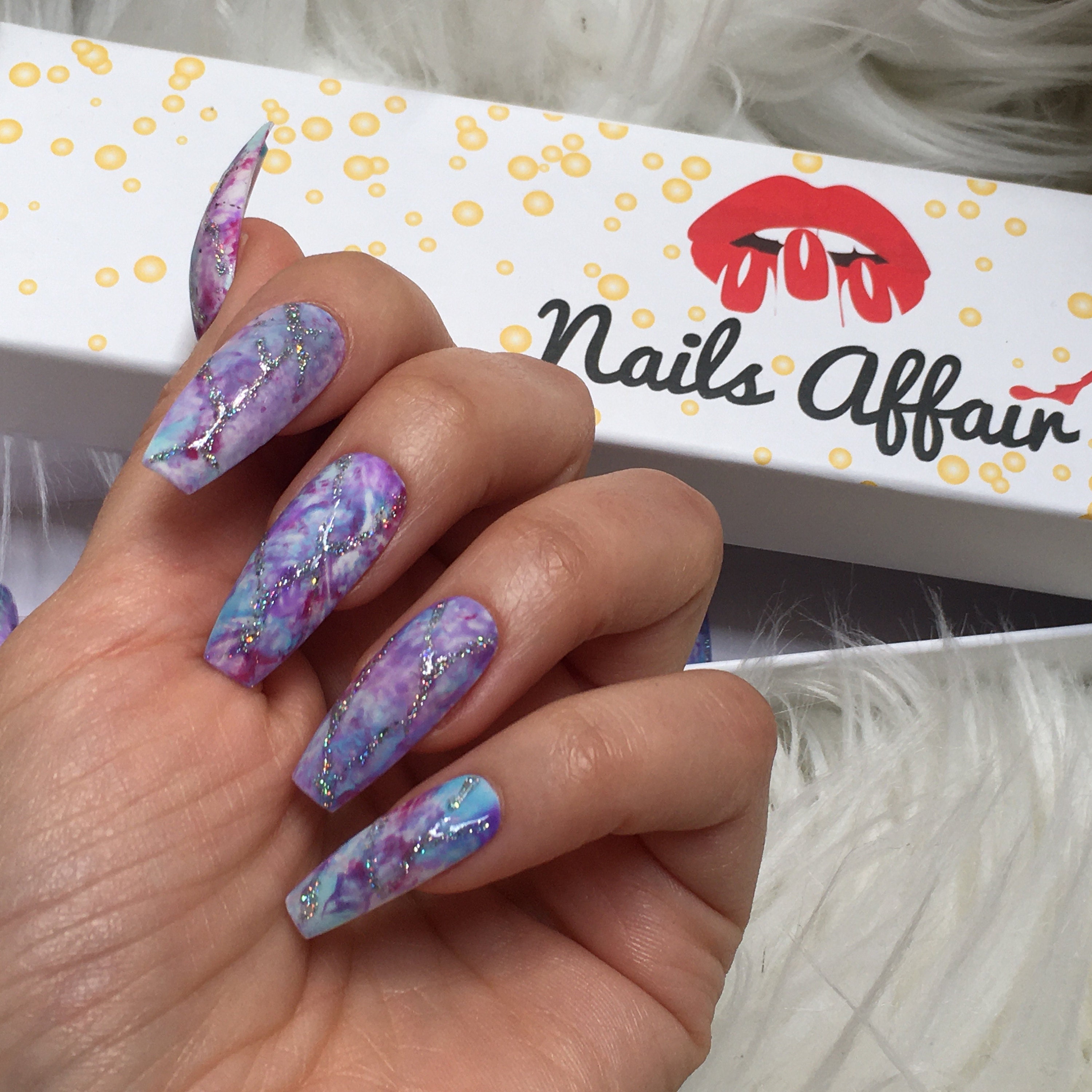 Gold Flakes Press on Nails& Pearl Long Coffin Nails/gel Reusable Set of  20/almond/square/stiletto/ All Sizes 