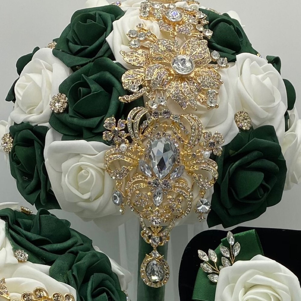 CB-007 ~ Made to Order Emerald Green & Ivory Real Touch Roses