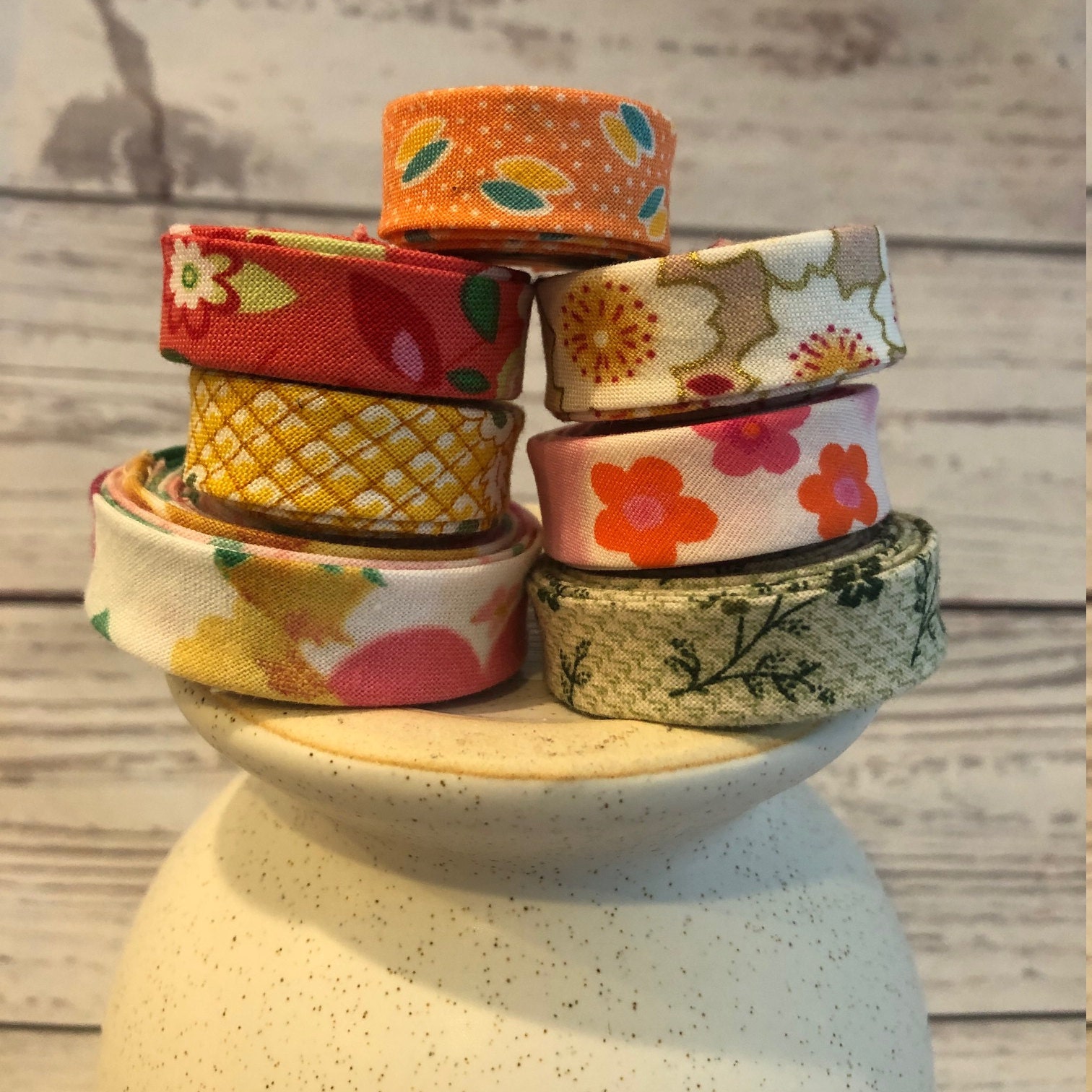 2.35 per yard 100/% Cotton Homemade 12 inch Double Fold Brown and White Splatter Print Bias Tape