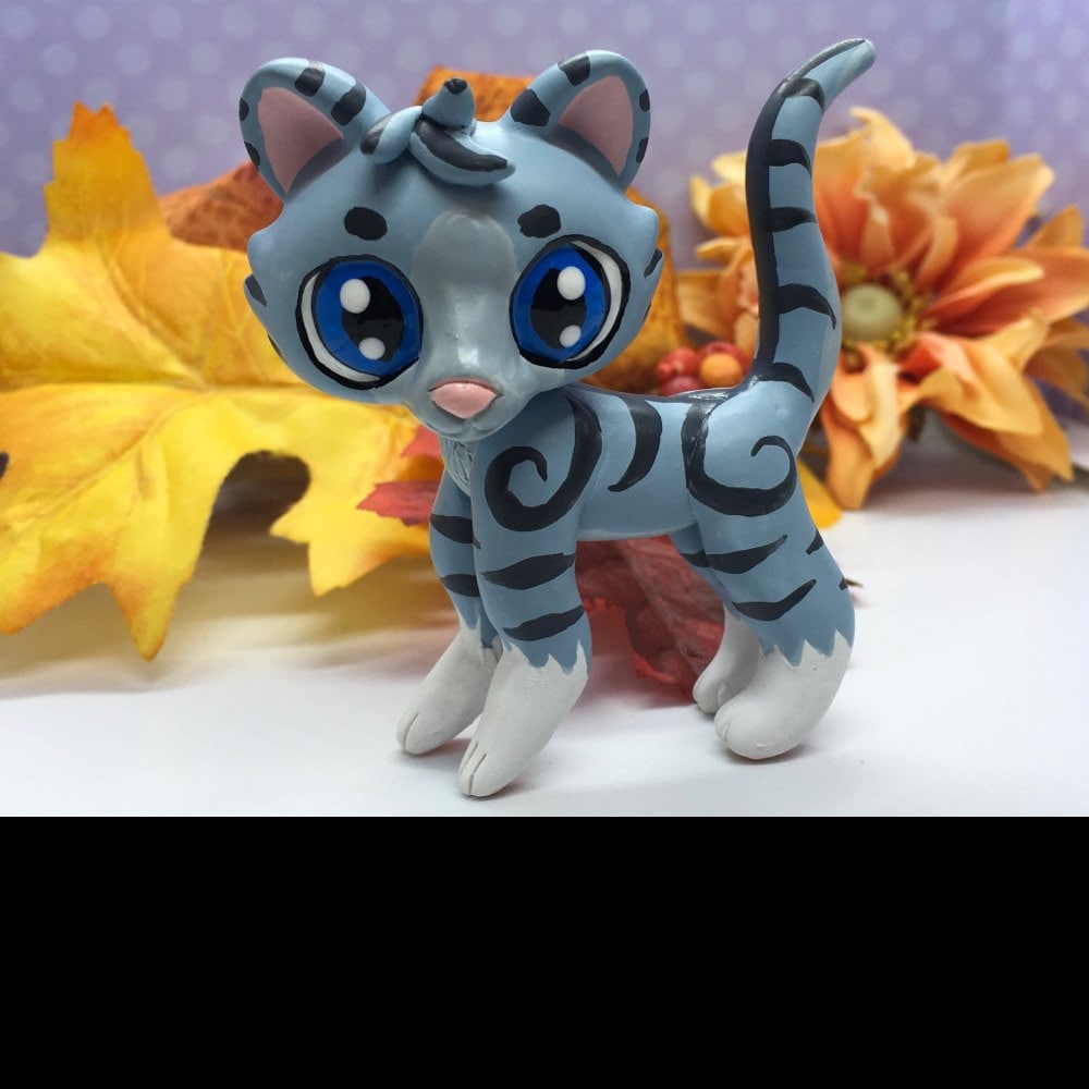 Mini Toy Pet Shop, “Jayfeather” WARRIOR CAT, Ooak Custom, Hand Painted