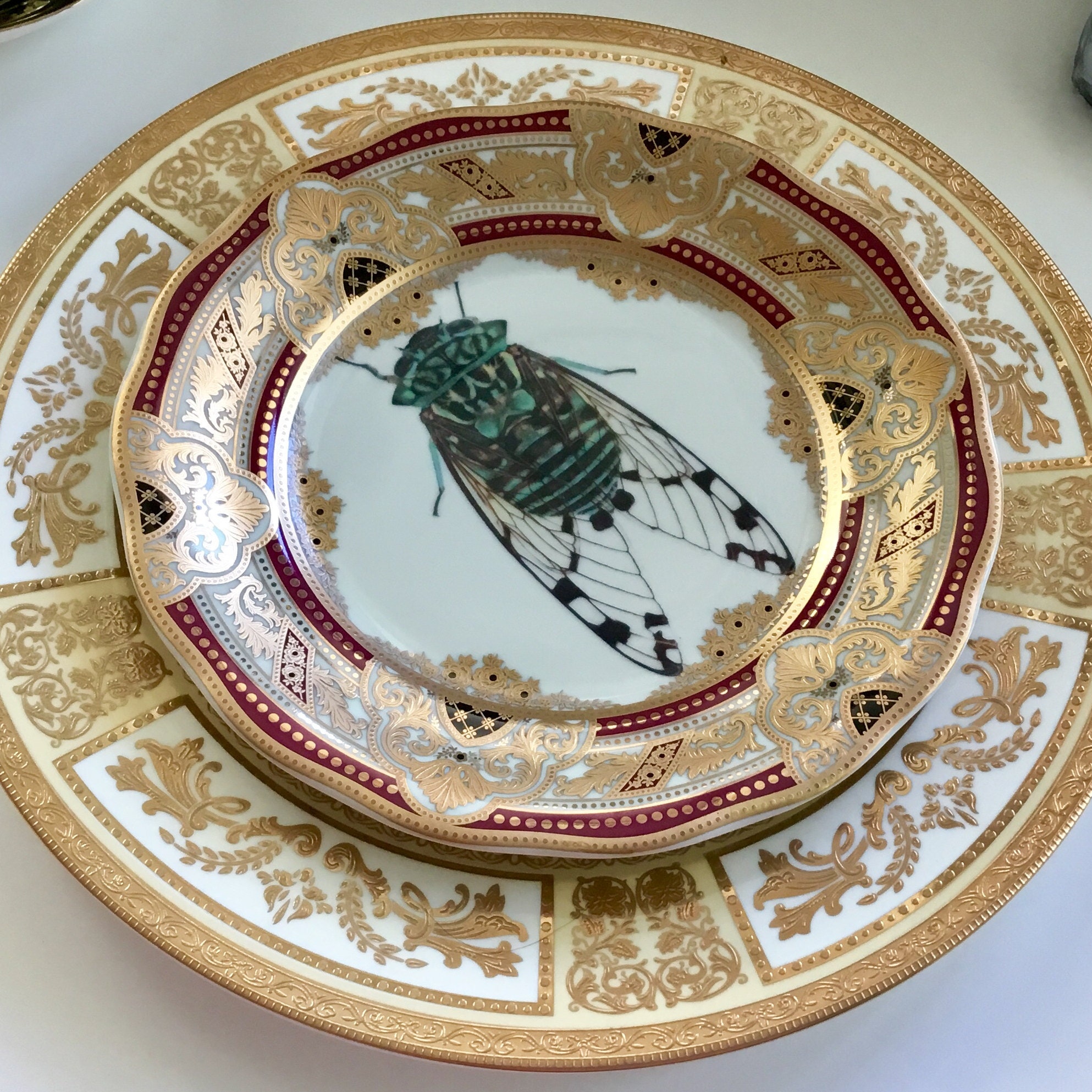 Raised Blue /& Gold Floral Rib Cage Plate Available Without Flowers or Teacup Set FREE SHIPPING Foodsafe Dishwasher Safe