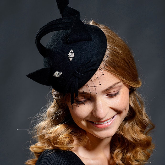 Black Pillbox Hat. Funeral Hat 