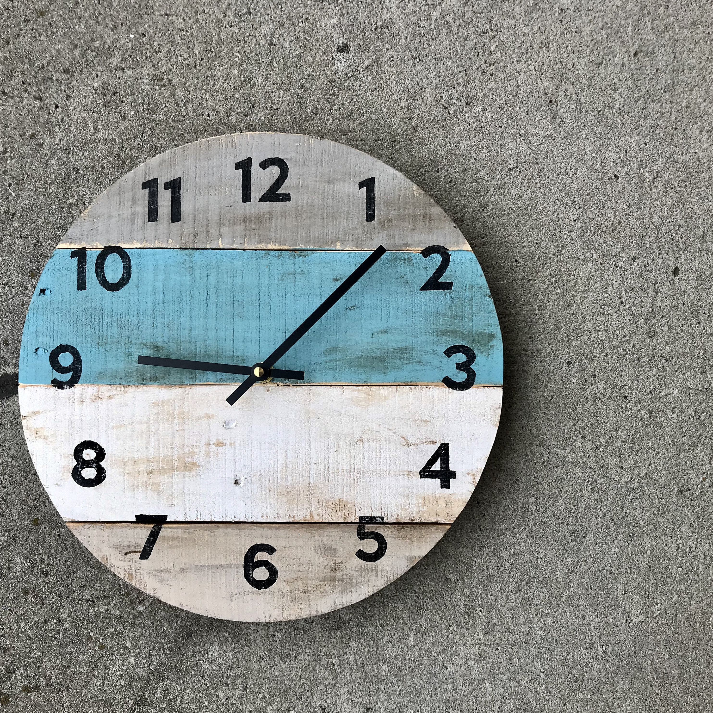 Wall Clock In A Beach House Style Made From Reclaimed Pallet Etsy Wall Clock In A Beach House Style Made From Reclaimed Pallet Etsy