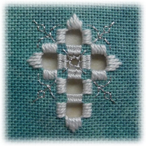 Four Floral Tiles Hardanger embroidery