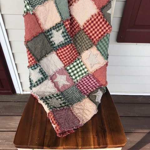 New PriMiTiVe Rag Quilt Plaid Light Navy Blue Stars Slate Place mats Placemats New PriMiTiVe Rag Quilt Plaid Light Navy Blue Stars Slate Place mats Placemats