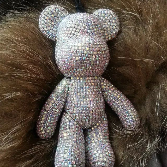 Bling Rhinestone Multi-Color Teddy Bear Puffy Keychain Purse Charm