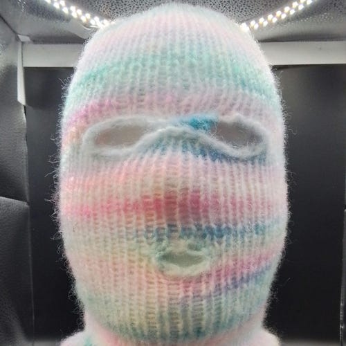 Hand Made Ski Mask/balaclava Pink Stripe 3 Hole Double Layer