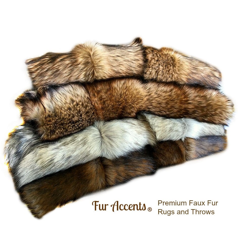 Faux Fur Fabric Yardage / Cutting / Swatch / Sample/ Piece / Remnants /  Brown and Cream Coyote Stripe Shag 