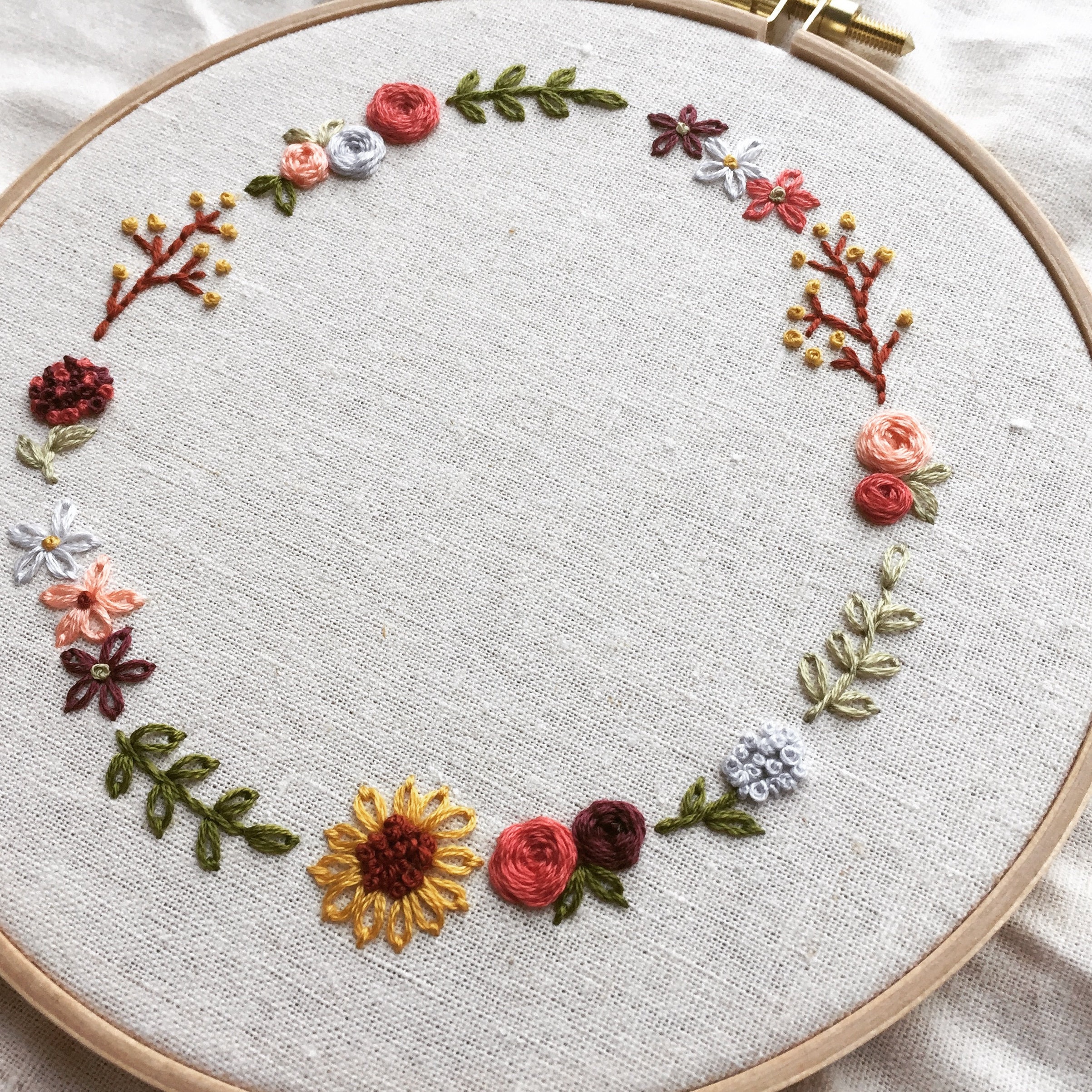 Cute Floral Wreath Hand Embroidery Pattern Pdf Download Etsy
