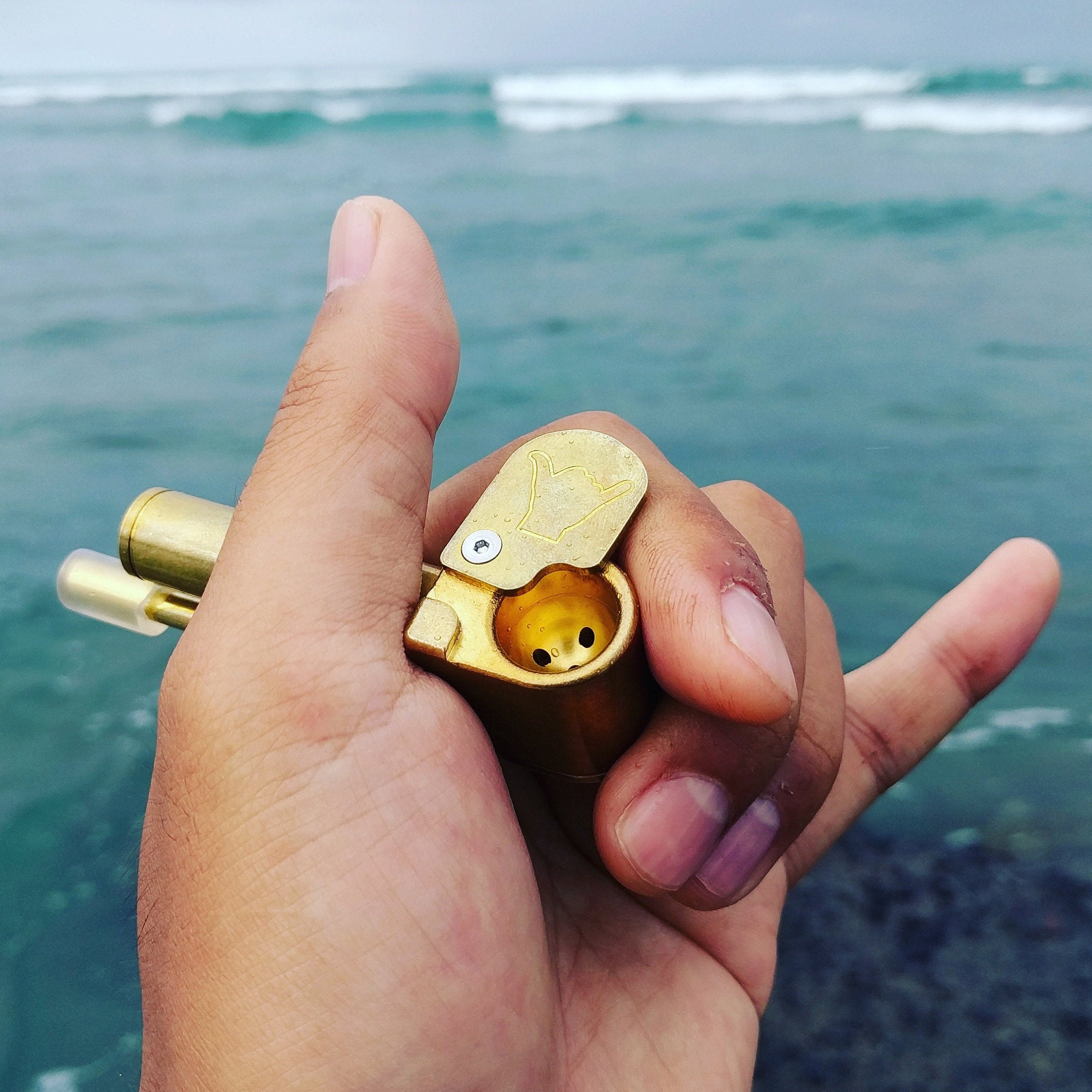 Popeye Pipe Unique Cleanable Brass Smoking Pipe Made in Hawaii USA Screenless 