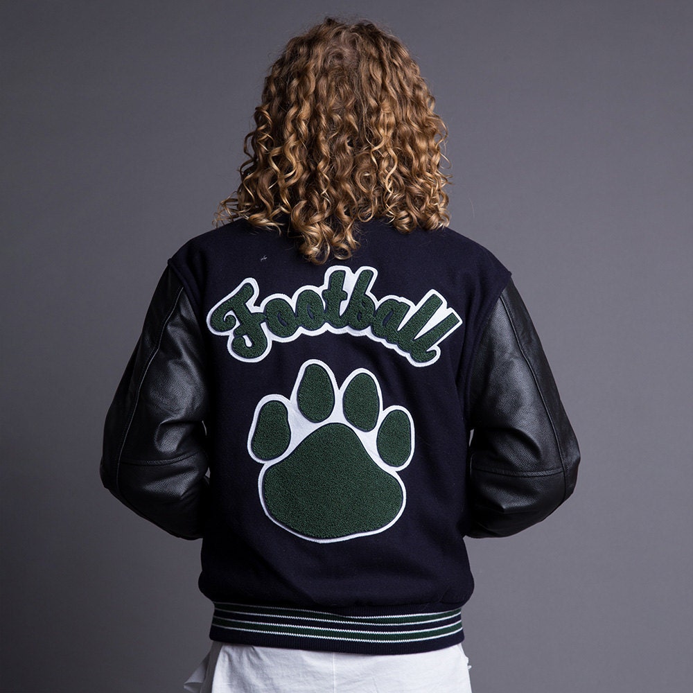 Custom High School Varsity Letter Jacket Cream Leather & Midnight Blue Wool  Hood Personalized Patches Premium Lettercustom® Handmade 