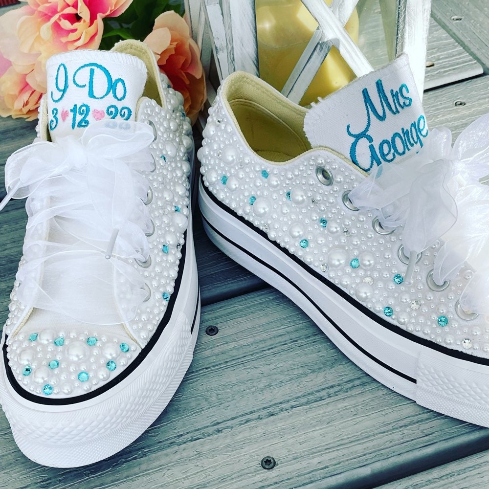 Zapatilla de boda con brillante cordones de cinta - Etsy México