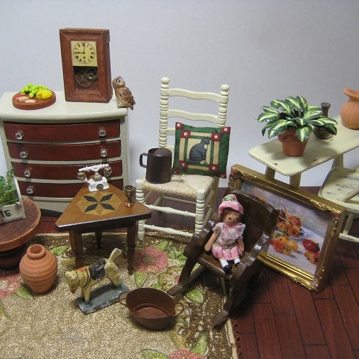 Vintage 1/12 Puppenhaus Miniatur Wohnzimmer Ein Metall Wecker BCDE 