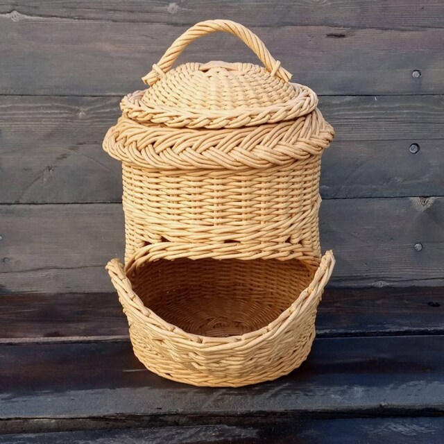 Yellow wicker kitchen basket for storing vegetables. Potato Etsy