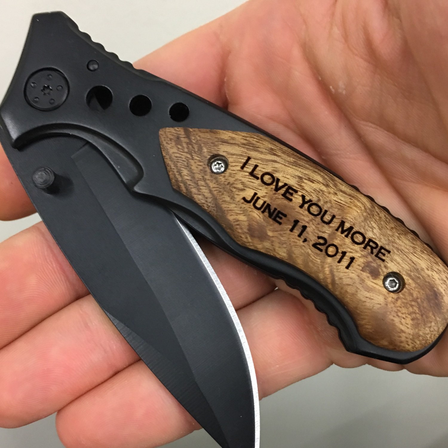Personalized Pocket Knife Custom Engraved Wood Handle Folding Etsy