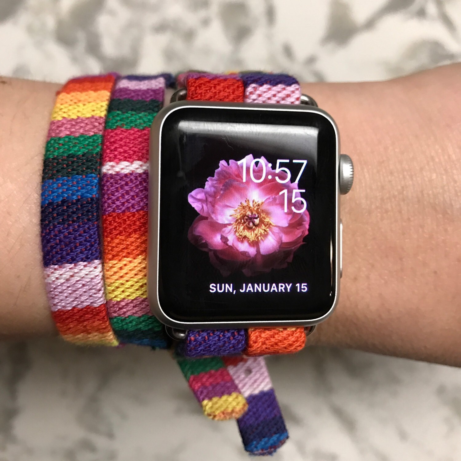 Woven cotton purple multi color double tour Apple Watch band