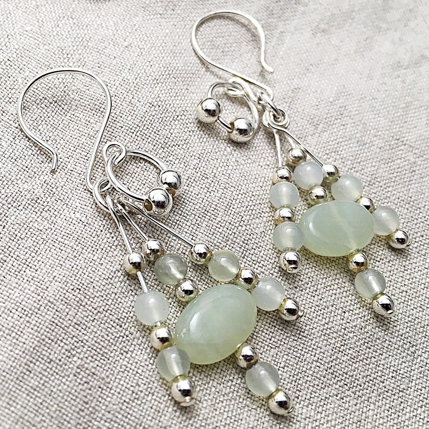 Sterling silver jade dangle earrings August birthstone Etsy