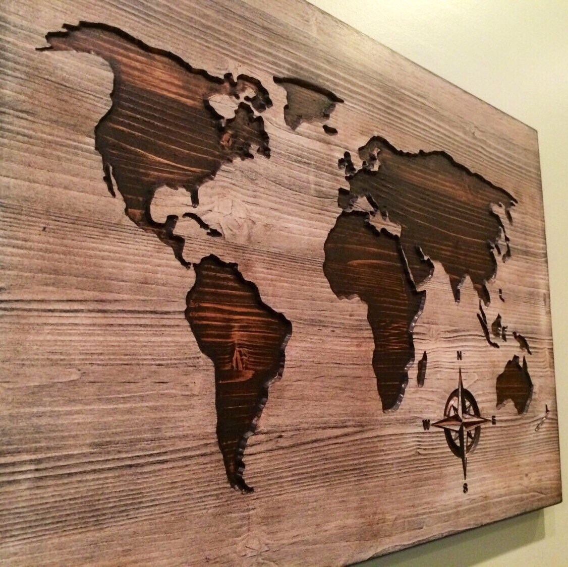 Carved wooden world map wood wall art world map home decor Etsy