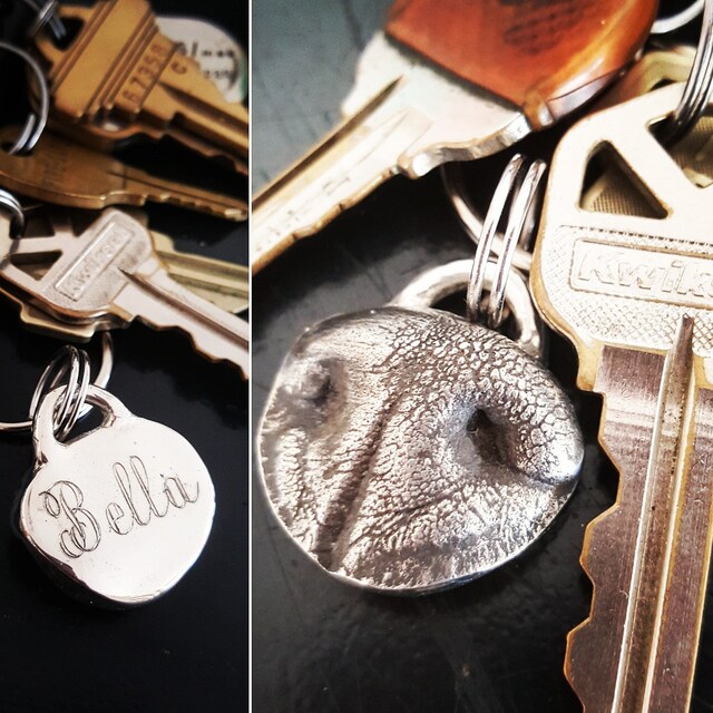 Dog Nose Keychain Personalized With Name Sterling Silver Extra Large
