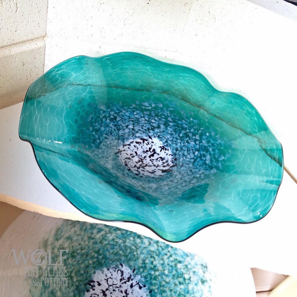 Blown Glass Wall Art Poppy Flower Teal Blue Green Glass Etsy