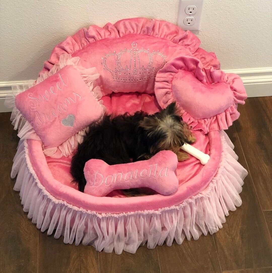 Pink princess dog bed with crown sparkles Designer pet bed Cat Etsy