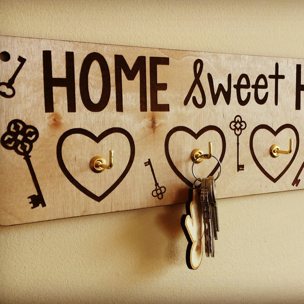 HOME Laser Cut Engraved Key Holder for Wall Wooden Key Rack Etsy