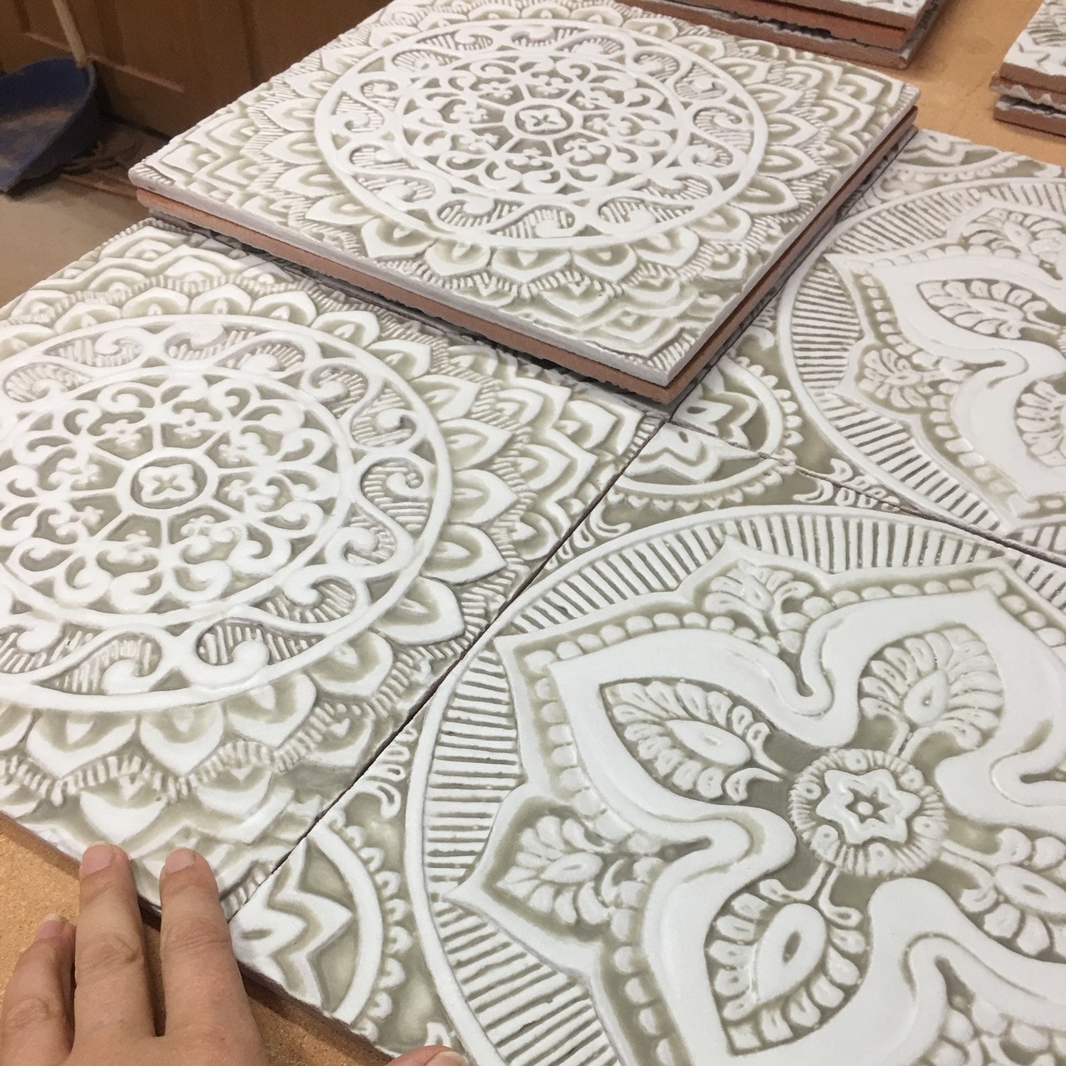 White outdoor wall art ceramic tiles for terrace walls ...