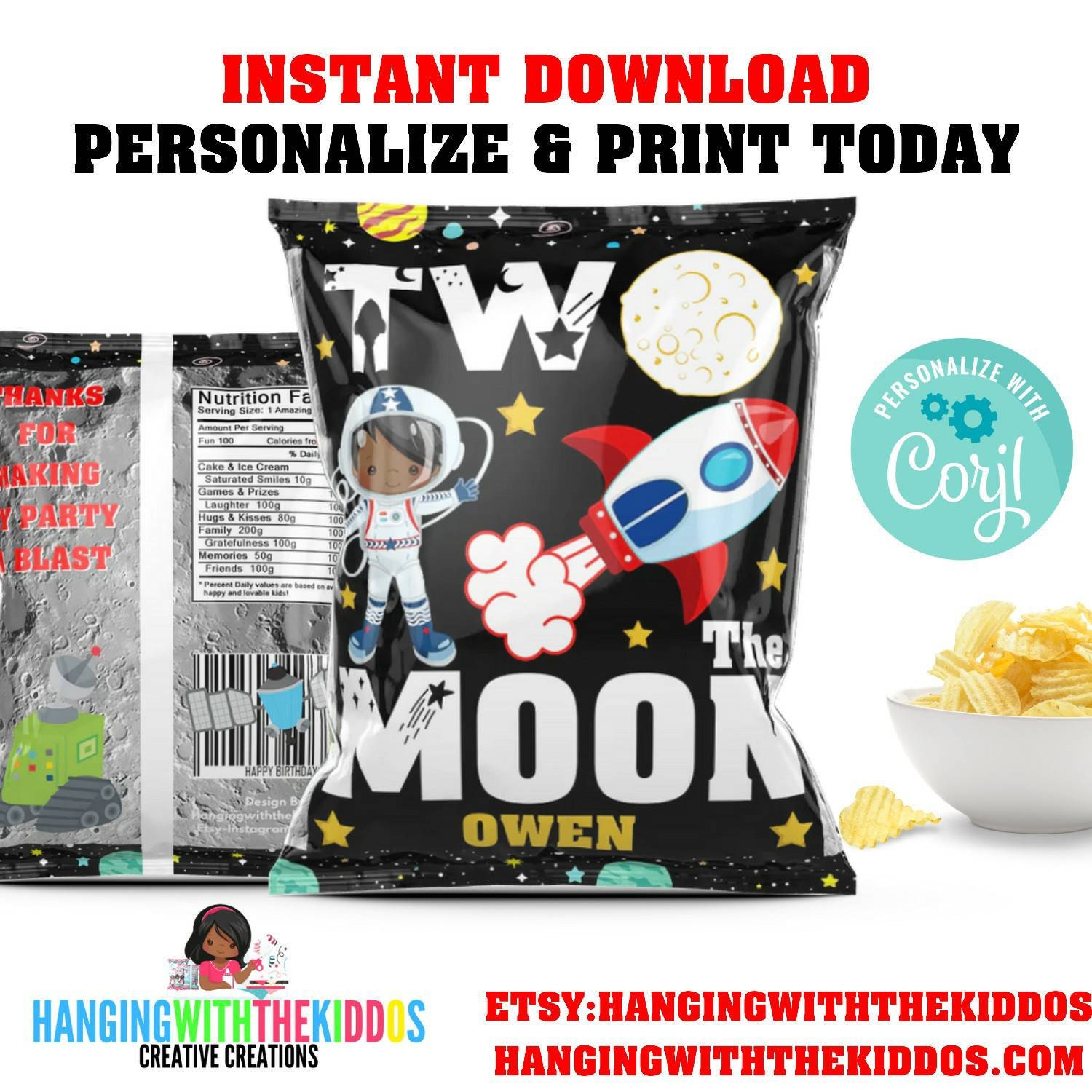 Personalized Chip Bags Custom Teat Bags Outer Space Astronaut Party Favors