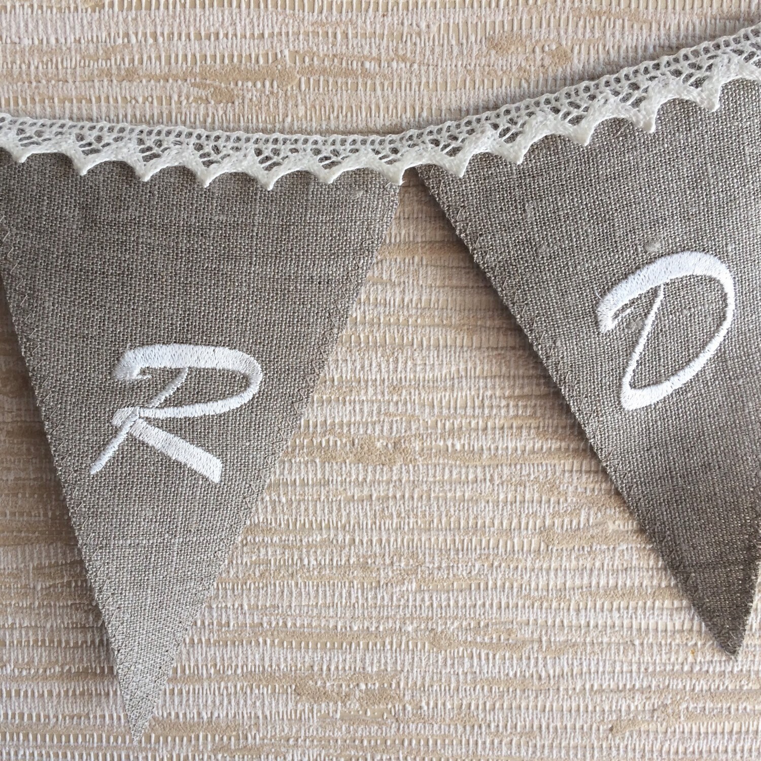 Embroidered Wedding Banner Linen And Lace Garland Custom Etsy