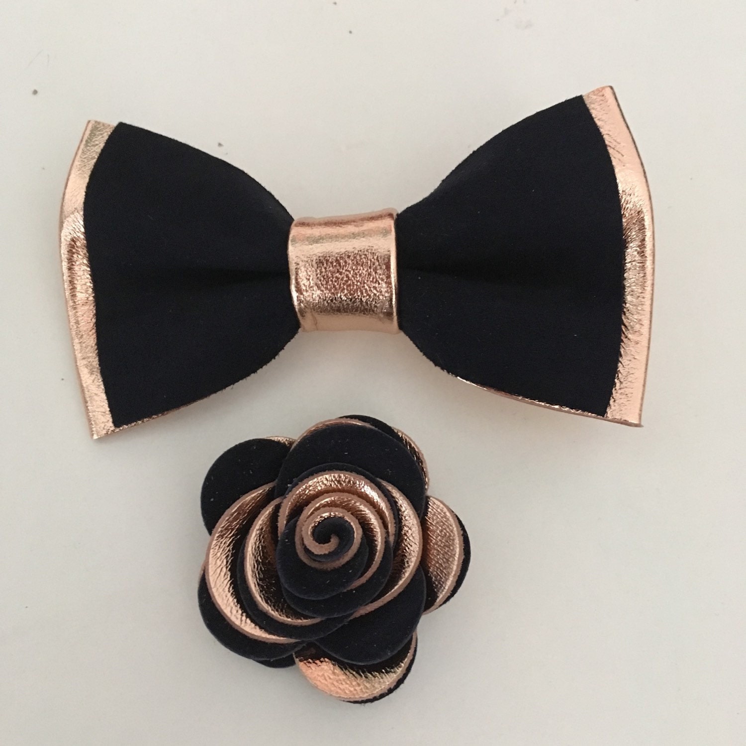 Rose Gold and black leather bow tie for menboys rose gold | Etsy